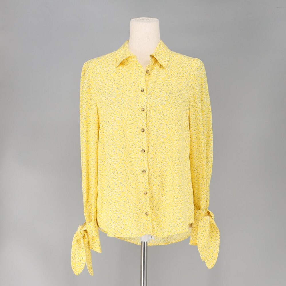 MAEVE ANTHROPOLOGIE Blithe Button Down Blouse Tie Sleeve Yellow Motif Size 10